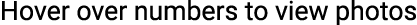Hover over numbers to view photos